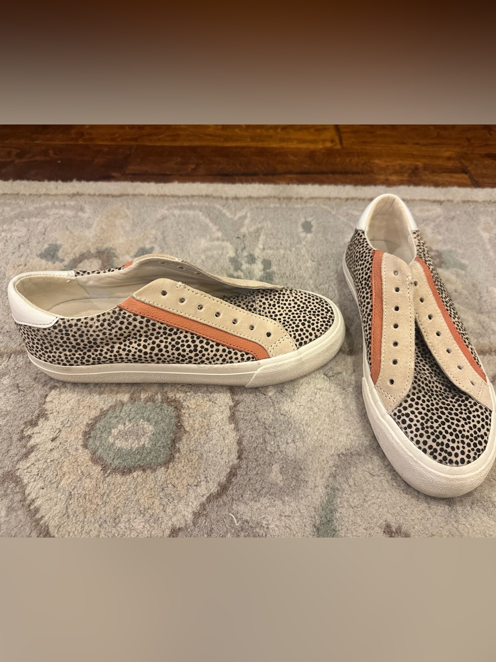 Madewell Leopard Print Slip-On Sneakers with Coral Stripe